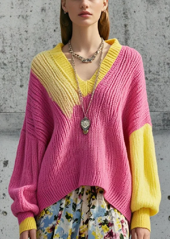 Warm Atmosphere Bohemian Rose V Neck Cozy Knit Loose Sweater Fall