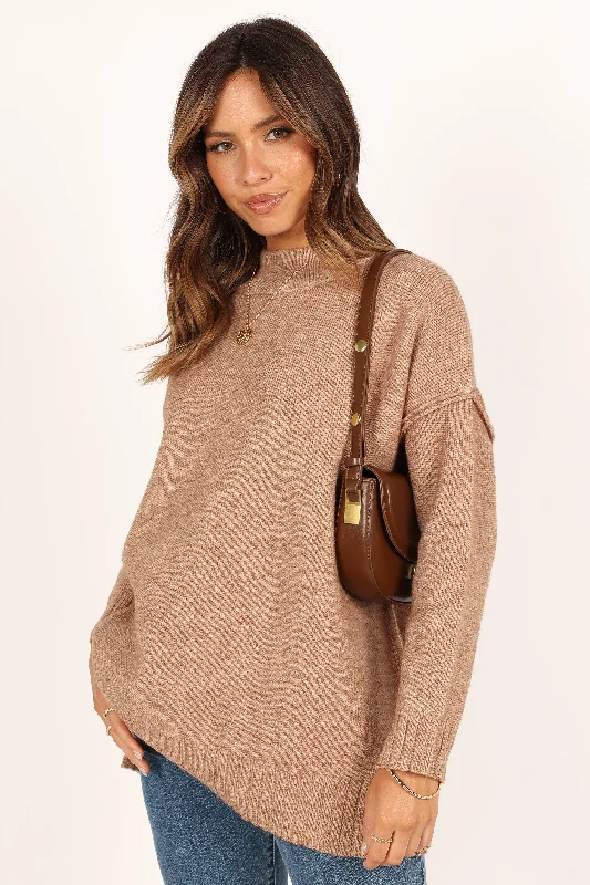 Exquisite Craftsmanship Alisa Mockneck Knit Sweater - Mocha