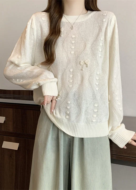 Exquisite Tailoring Women White Tasseled Butterfly Knit Tops Fall