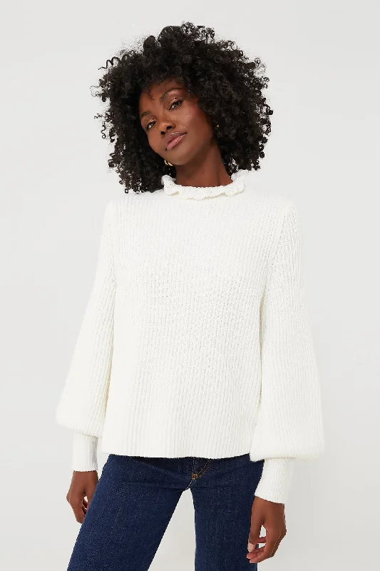 Bright Colors Ivory Delphine Ruffle Neck Sweater