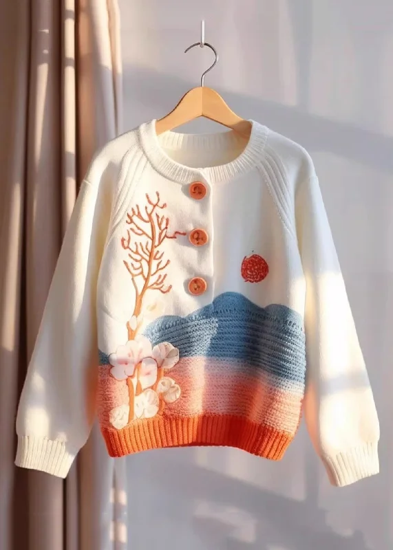 Warm Wear Bohemian Beige Print Button Knit Sweaters Fall