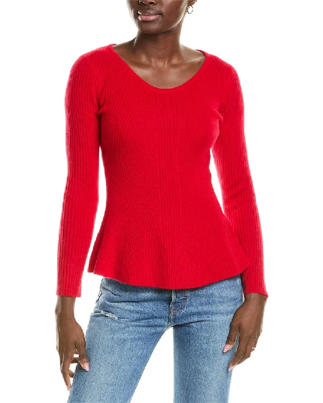Trendy Wear sofiacashmere Peplum Rib Scoop Neck Cashmere Sweater