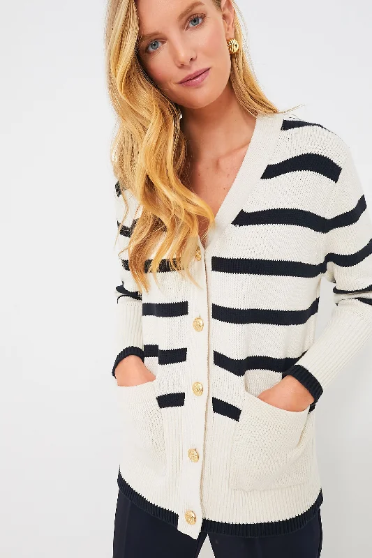 Classic And Versatile Cream and Navy Stripe Kerry Cardigan