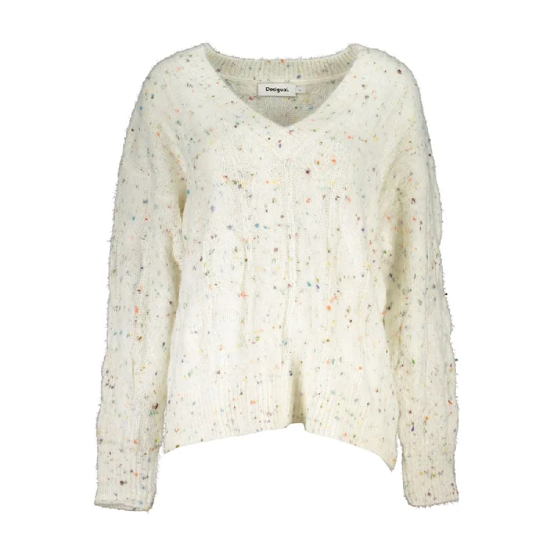 Warm Winter Series Desigual Chic Contrast V-Neck Sweater with Logo Women's Detail
