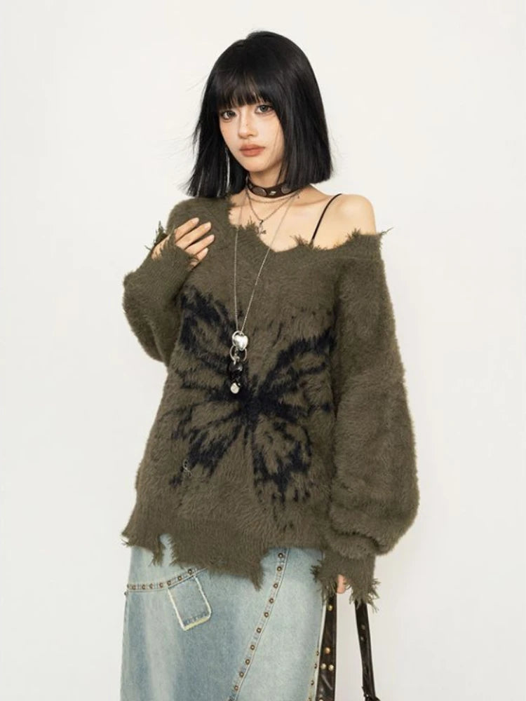 Classic Color Fairy Grunge Butterfly Fluffy Sweater