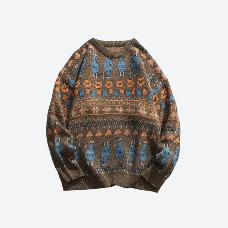 Street Fashion Vintage Animal Figures Knitted Sweater