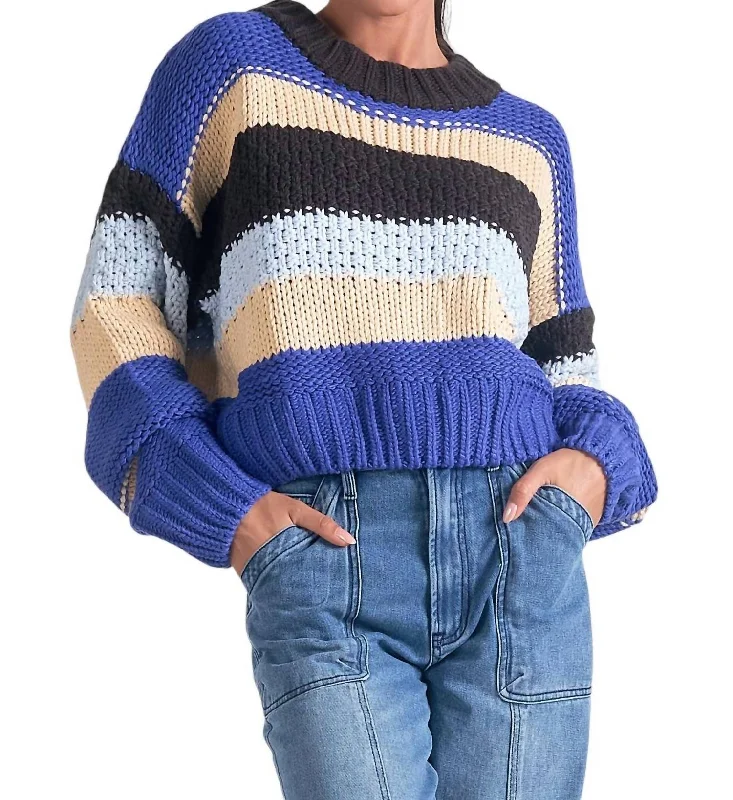 Urban Style Stripe Crew Sweater In Blue Multi