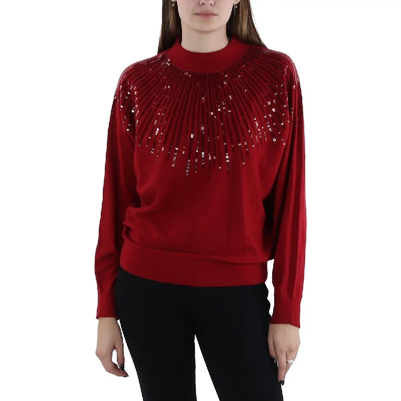 Elegant And Casual T Tahari Womens Embellishments Long Sleeves Pullover Sweater