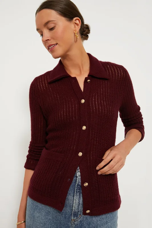 Effortless Elegance Burgundy Pointelle Cashmere Blouse