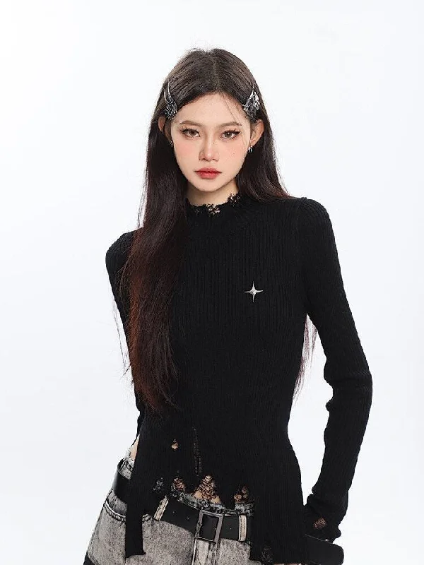 Warm And Comfortable Grunge Turtleneck Distressed Sweater