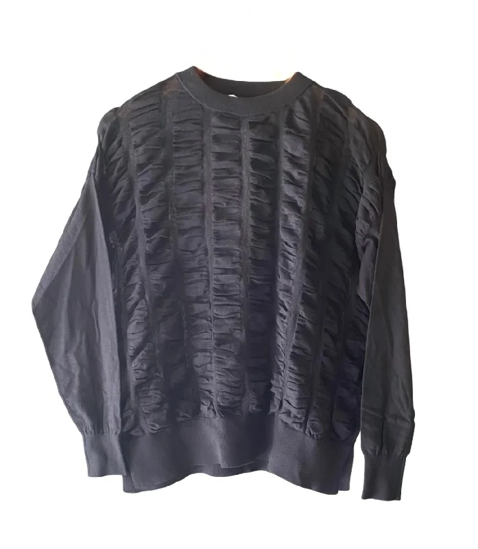 French Style Women's Ruched Sweater In Black