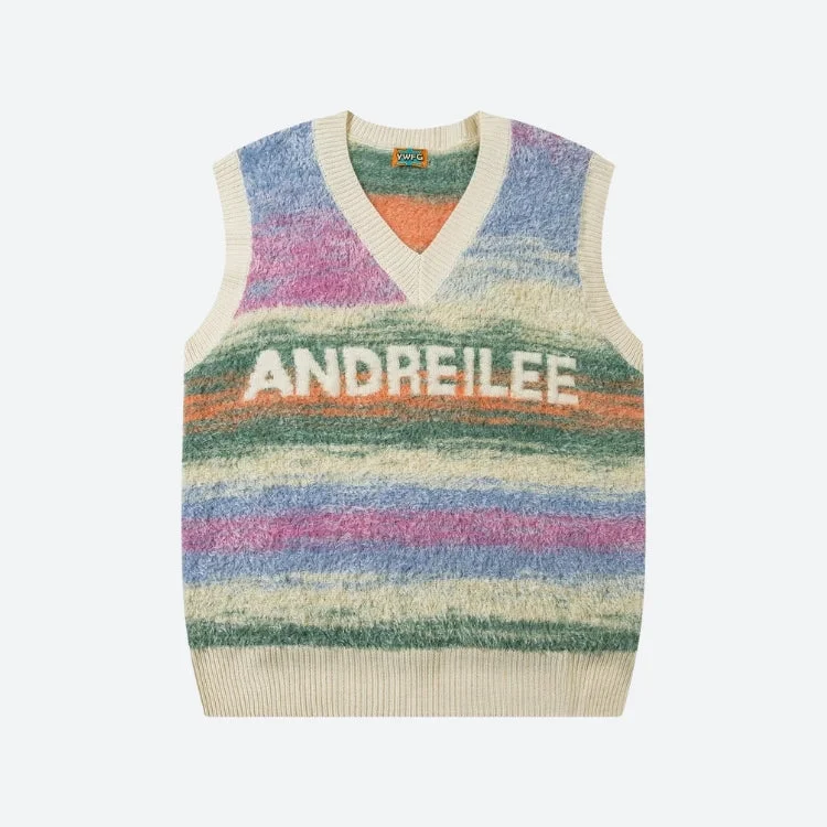 Fashionable In The Times Vintage Multicolored Yarn Plush Sweater Vest