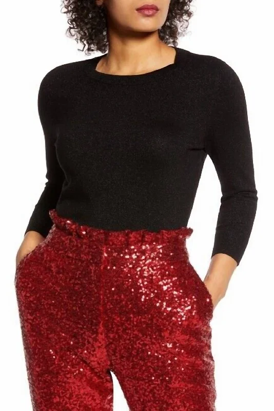 French Style X Atlantic-Pacific Neck Sweater In Metallic Black