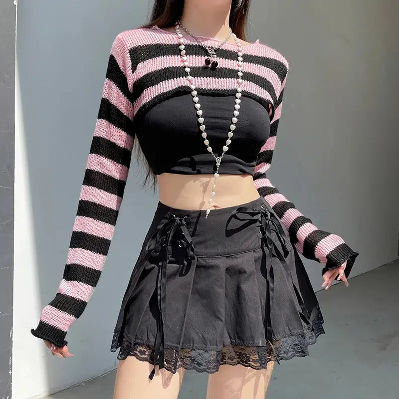 Moisture wicking Goth Striped Knitted Shrug Sweater
