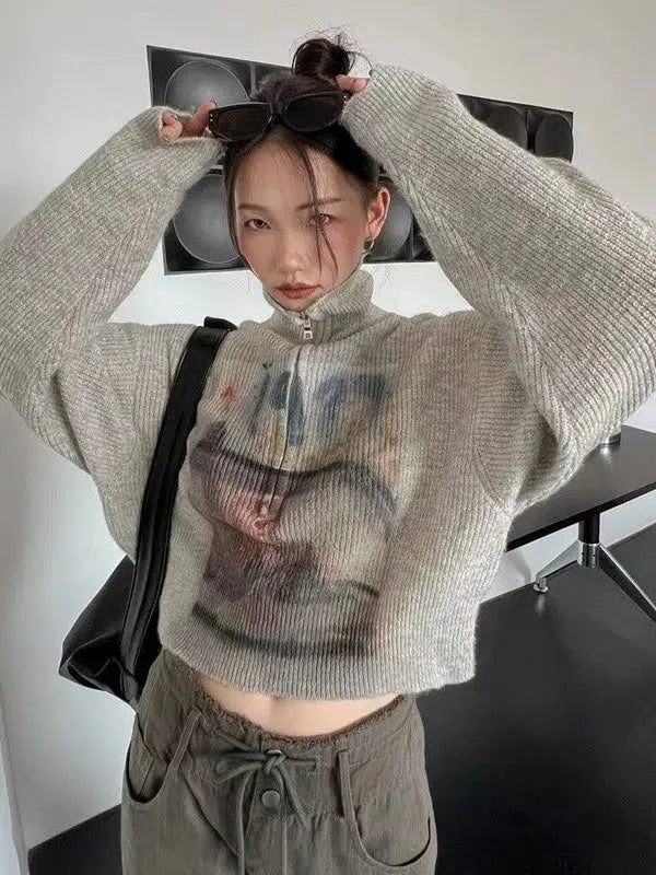 Fashionable Inner Wear Y2K Half Zip-Up Knitted Sweater