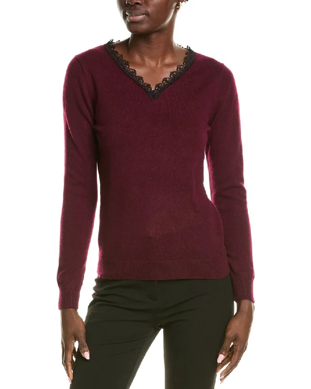 High-end Wear sofiacashmere Lace Trim Cashmere Sweater