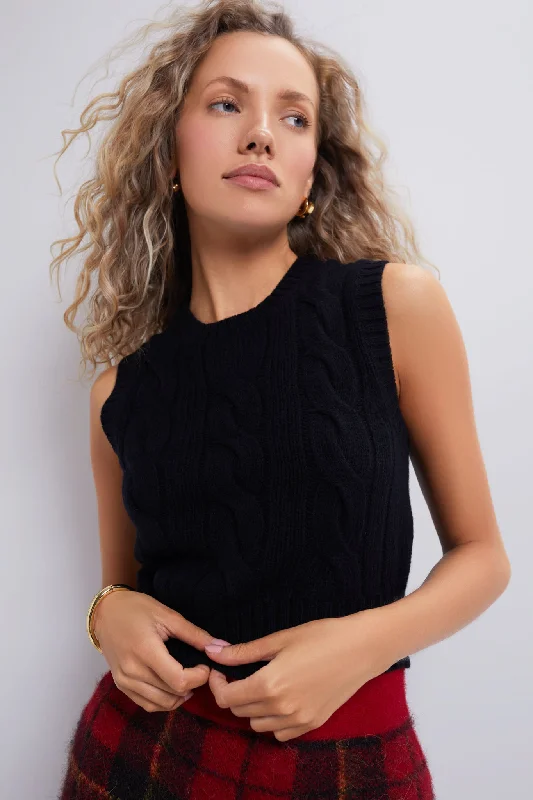 Ethnic Style Polo Black Sleeveless Pullover