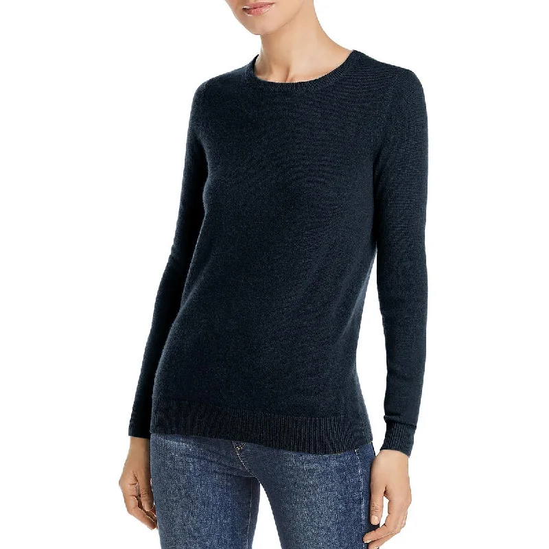 British Style Private Label Womens Cashmere Ribbed Trim Crewneck Sweater