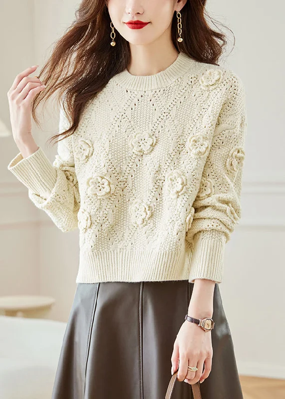 Celebrity Must-have Beige Cozy Patchwork Knit Fall Sweater O Neck