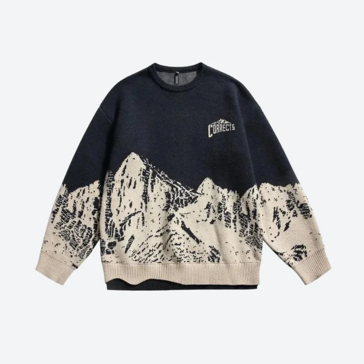Relaxed Weekend Wear Vintage Mountain Knitted Sweater