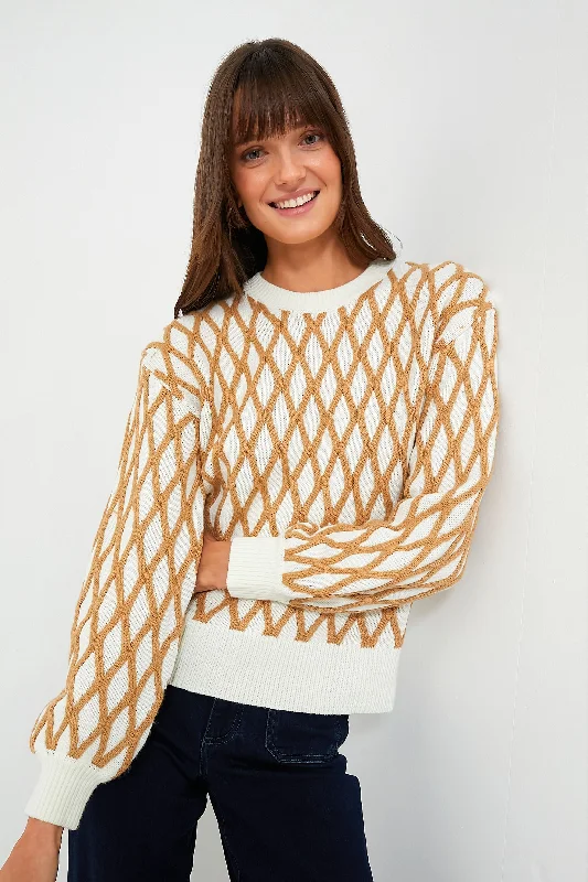 Comfortable Design Tan & Cream Toni Trellis Crewneck