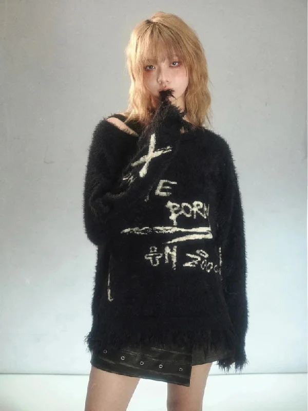 Fashionable And Fashionable Grunge Fluffy Knitted Sweater