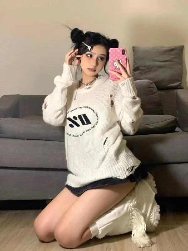 Exquisite Craftsmanship Y2K Grunge Distressed Knitted Sweater