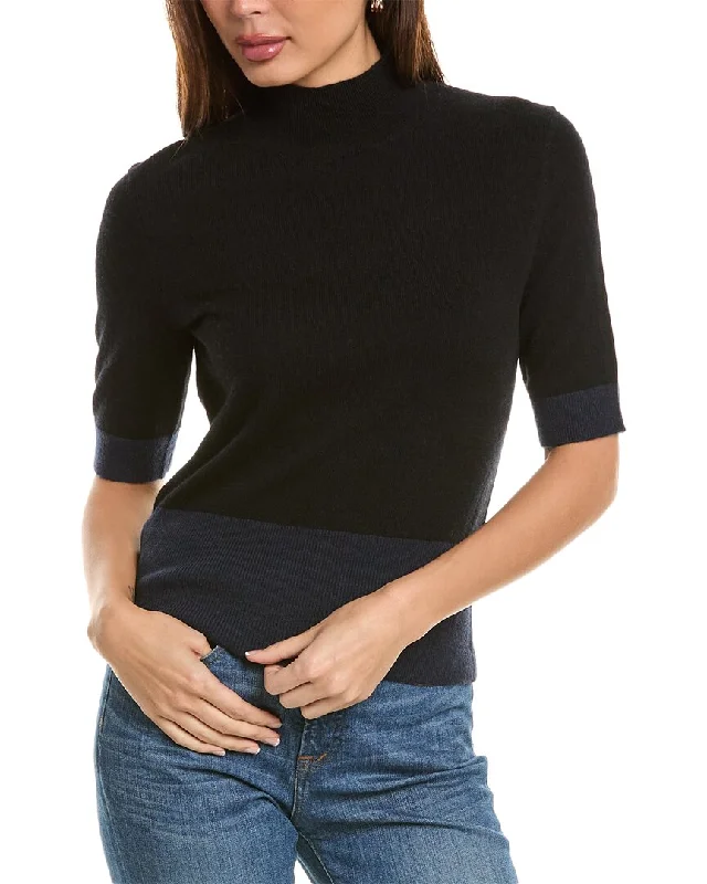 Warm Comfort Magaschoni Mock Neck Two-Tone Cropped Cashmere Pullover