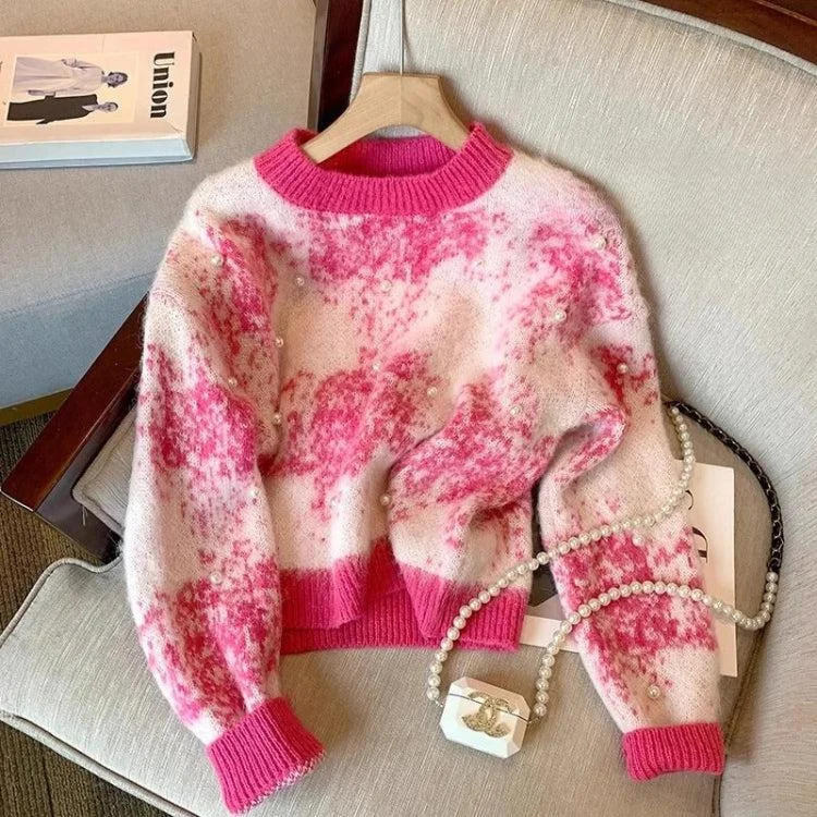 Age-reducing Style Pearl Beaded Soft Touch Knitted Sweater