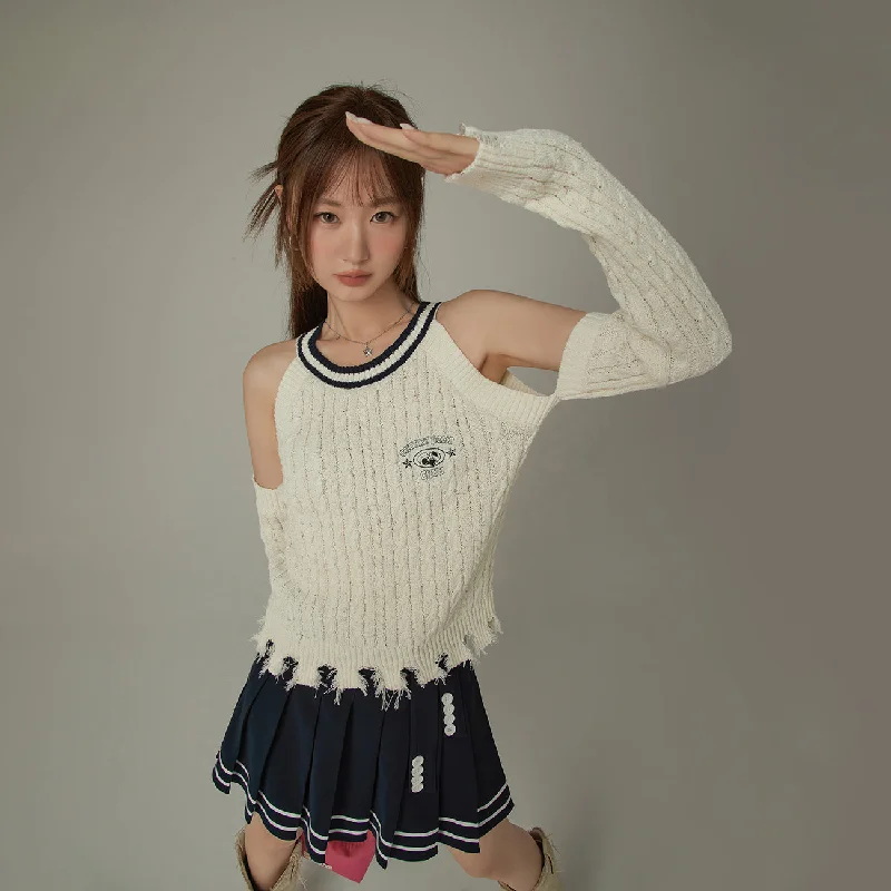 Eye-catching Personality Distressed Off The Shoulder Knit Sweater
