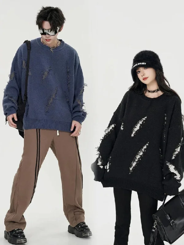 Soft Textures Grunge Claw Distressed Knitted Sweater