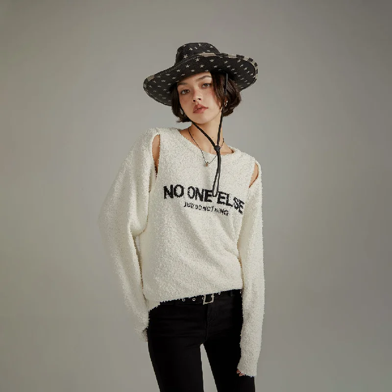 Loose Fit Logo Shoulder Split Loose Knit Sweater