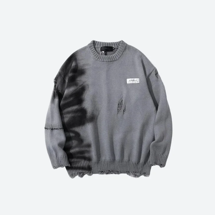 Soft Wear Grunge Spray Paint Distressed Knitted Sweater