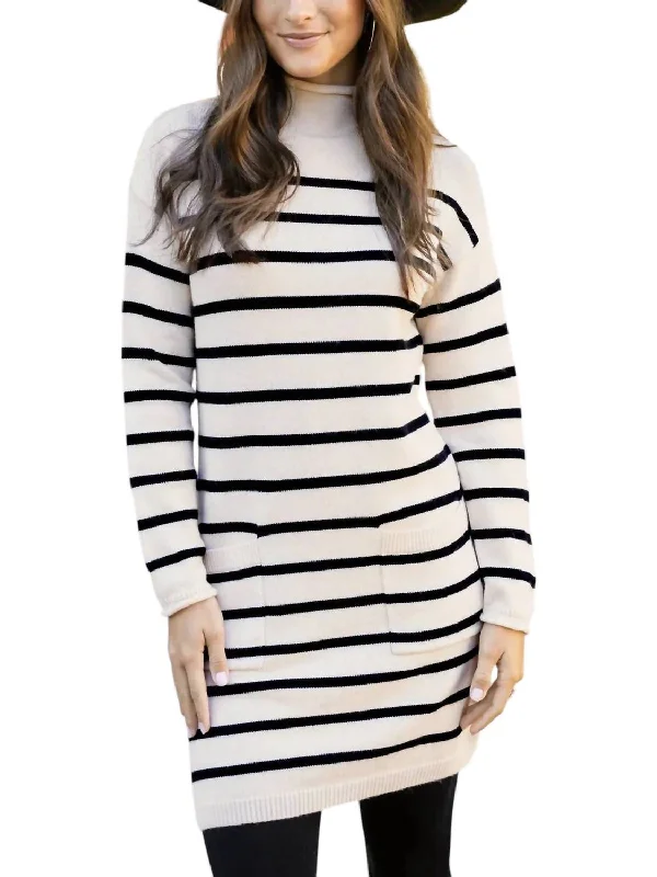 Advanced Design Striped Sweater Dress In Ivory