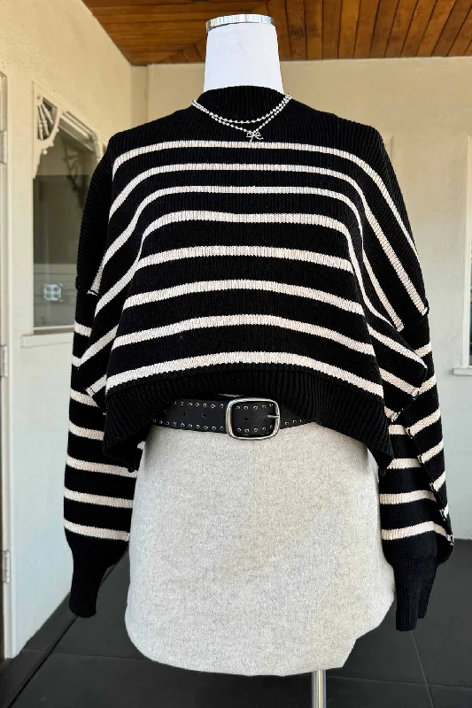 Classic Series Striped Crop Sweater by For Good