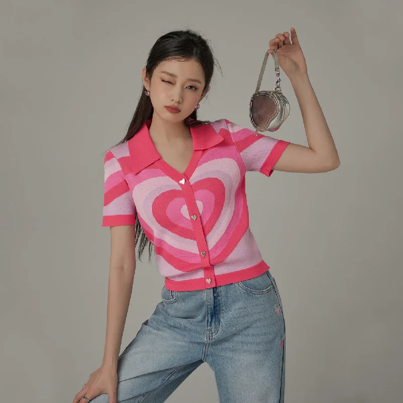 Minimalism Color Matching Heart Pattern Knit Sweater