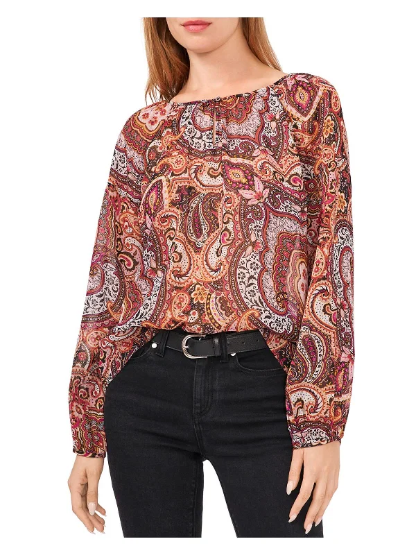 Modern Comfort Wear Womens Printed Keyhole Pullover Top