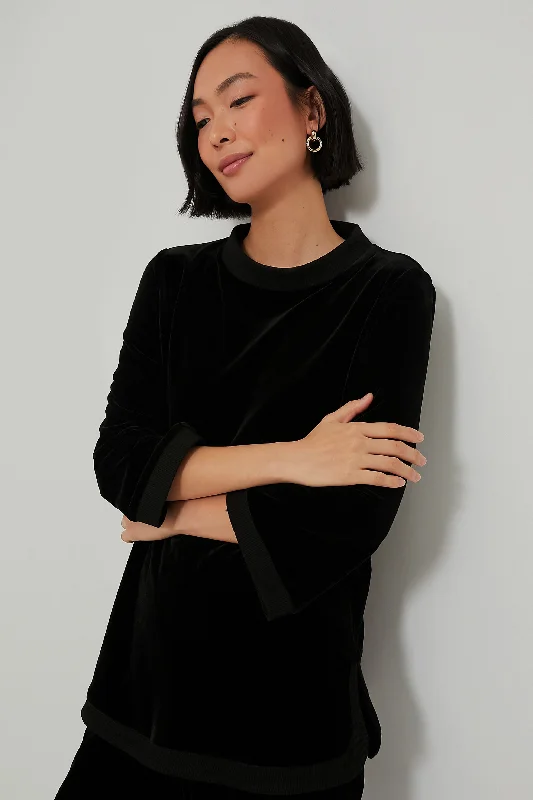 Lazy Style Black Velour Jojo Top