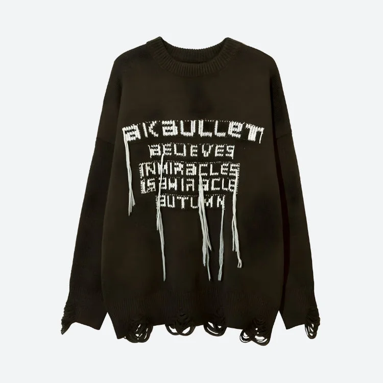Exclusive Customization Grunge AK-Bullet Tasseled Sweater