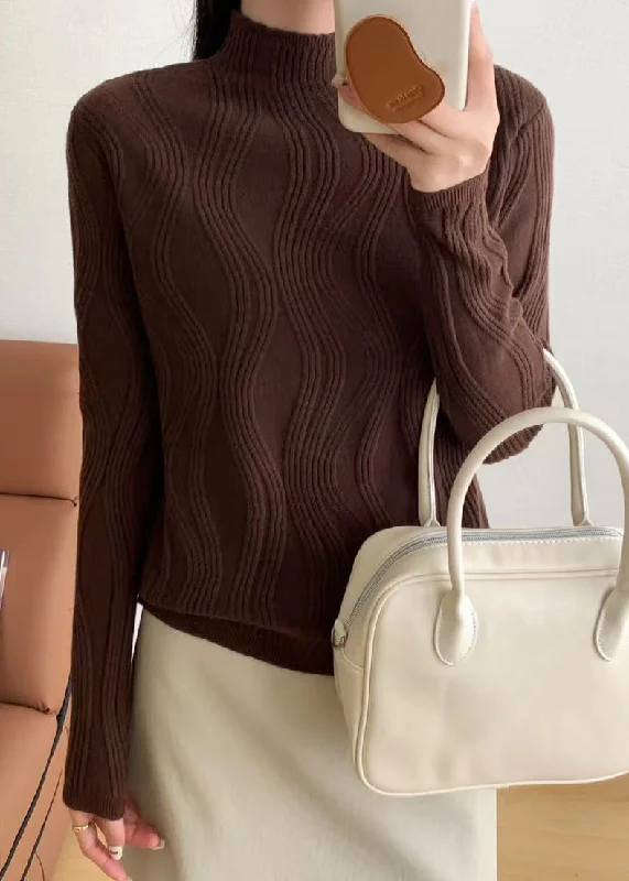 Trendy Dresses Slim Fit Coffee Turtleneck Solid Knit Sweaters Fall