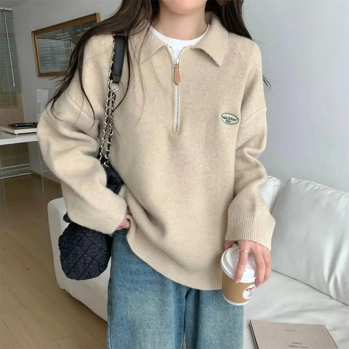 Fresh And Natural Polo Collar Sweater