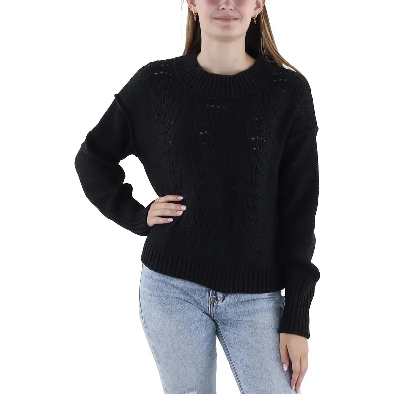 Simple Solid Color Free People Womens Cable Knit Crewneck Pullover Sweater