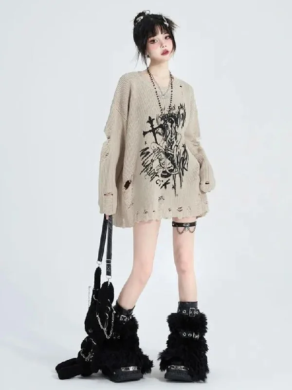 Beautiful Romance Goth Distressed Sweater