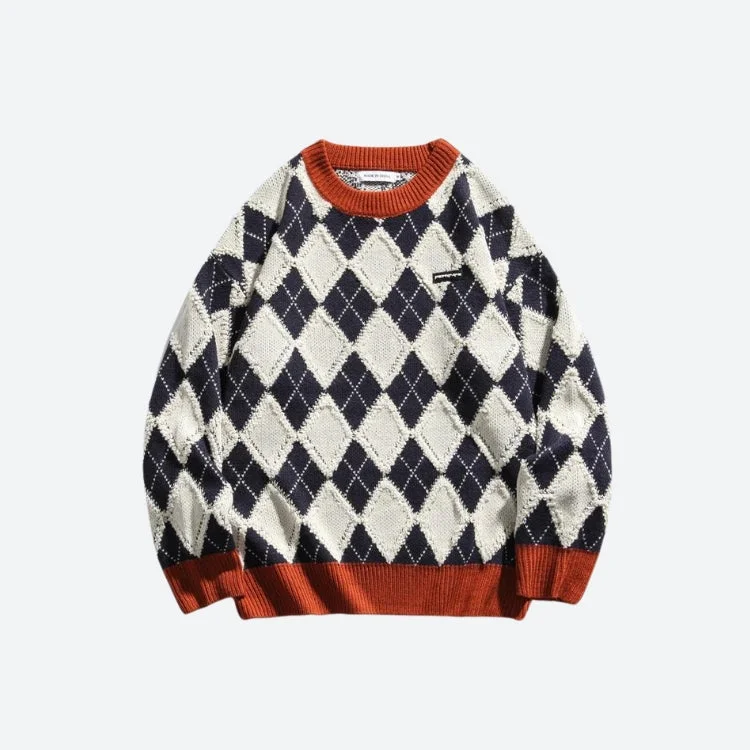 Elegant Casuals Vintage Argyle Knitted Sweater