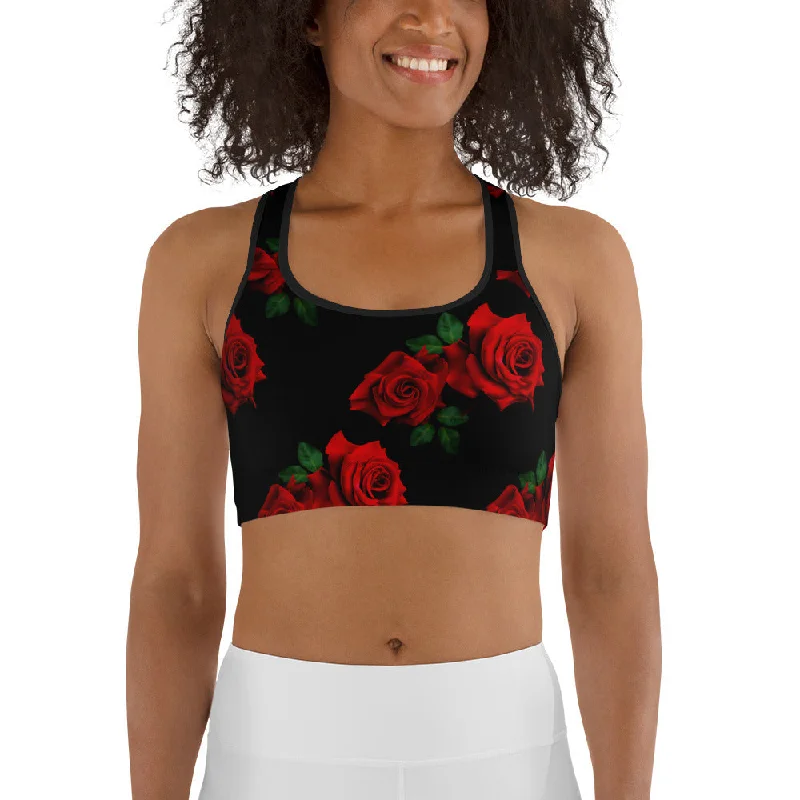 Simple Comfort Red Roses Sports Bra