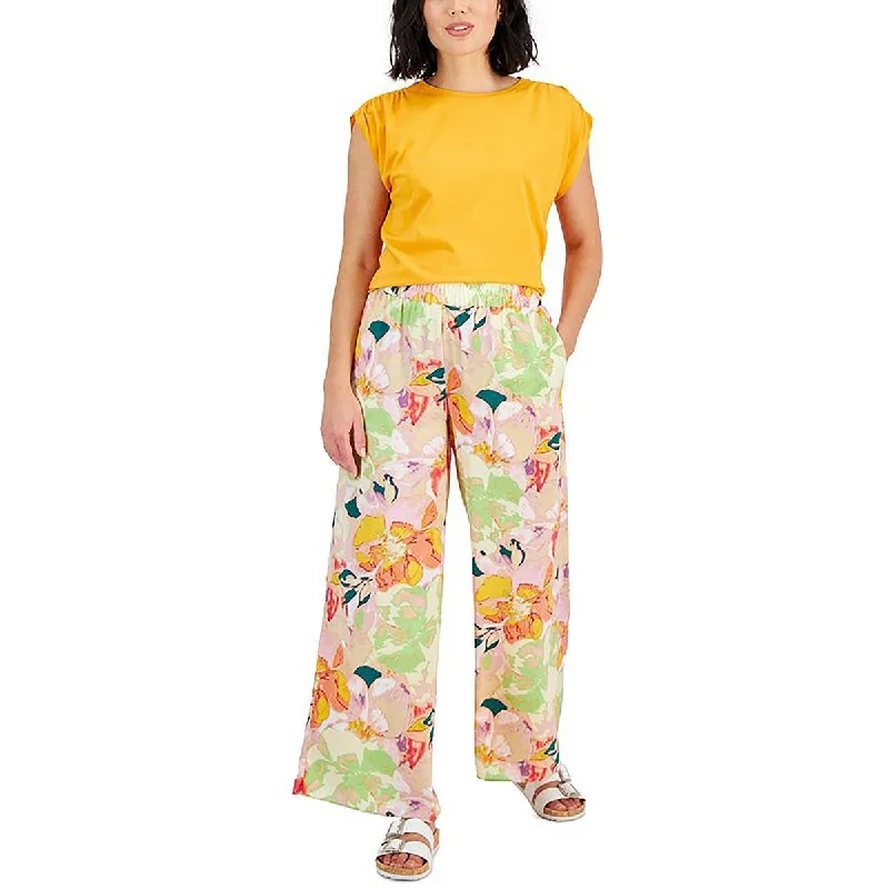 Fashion Innovation Bar III Womens Petites Floral Print Pocket Palazzo Pants