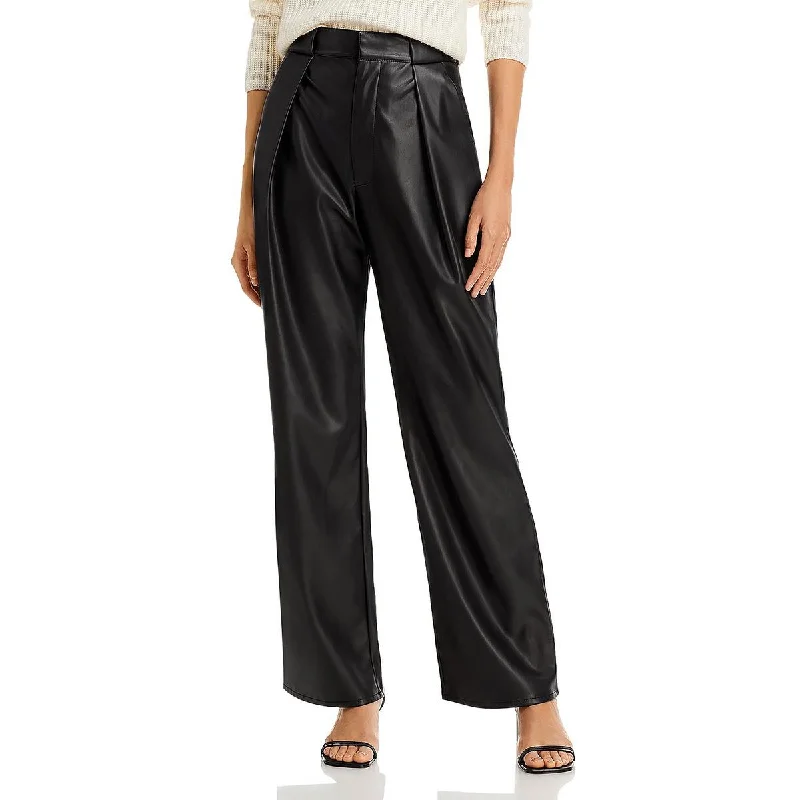 Short Design Mother Womens Faux Leather High Waist Wide Leg Pants
