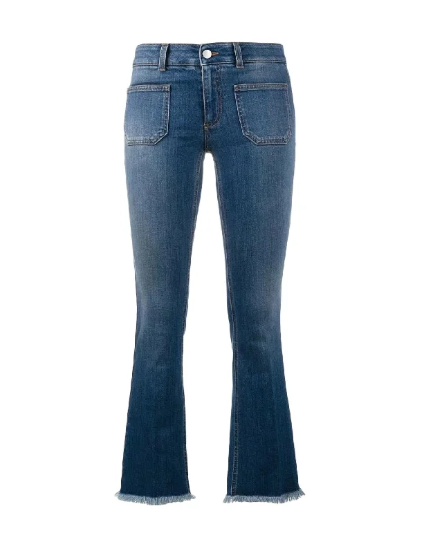 Fashionable Prints Women's Kick Flare Frayed Pocket Jean In Dark Blue