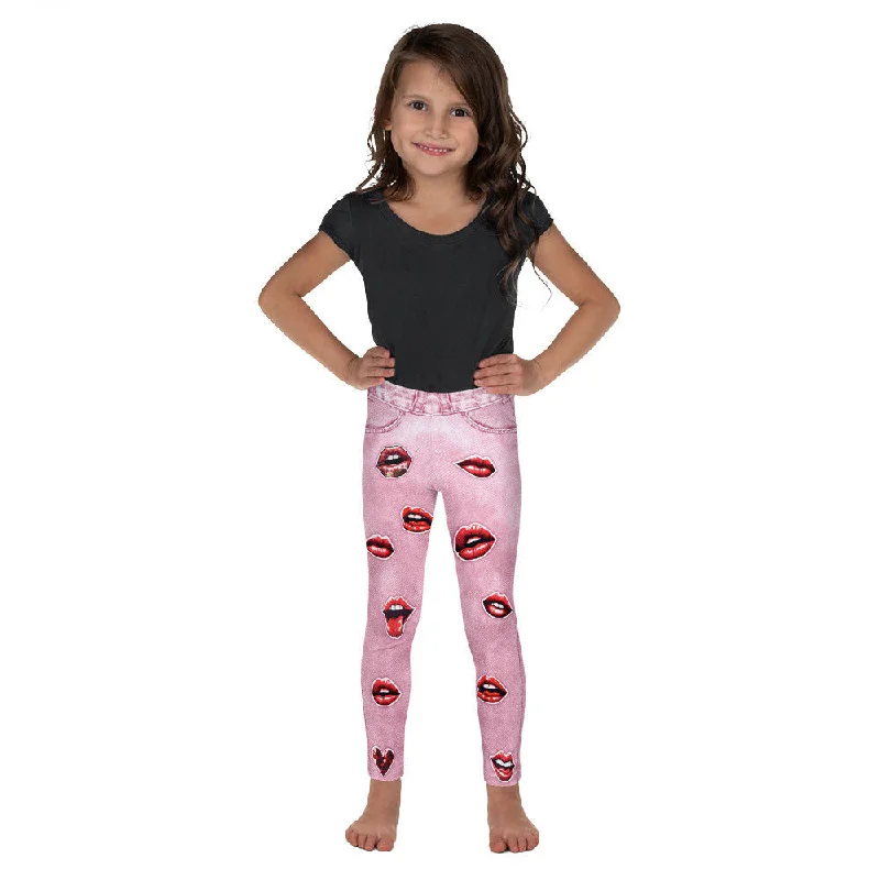 Casual Chic Wear Valentine Lips Denim Print Kid's Leggings