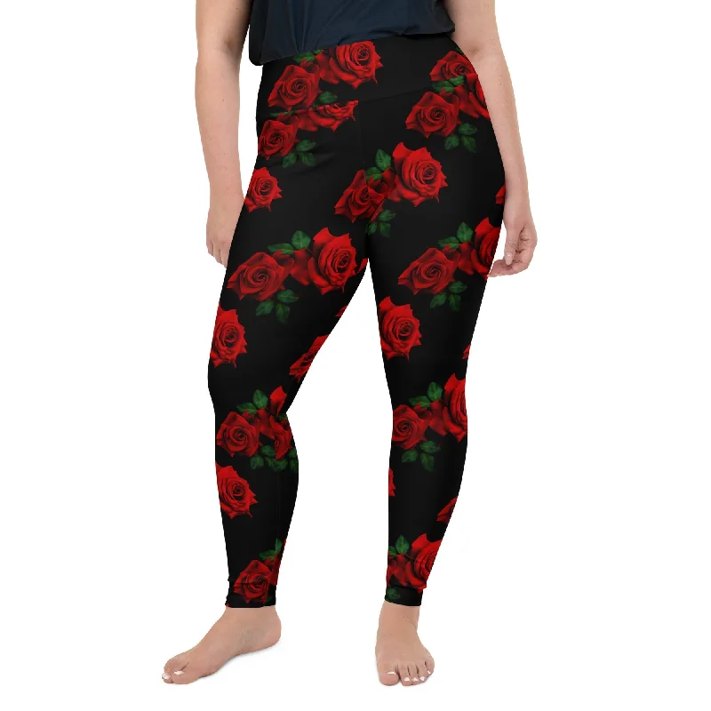 Easygoing Fashion Red Roses Plus Size Leggings